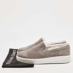 Prada Sport Grey Suede and Shearling Slip On Sneakers Size 38