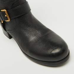 Pre Owned Prada Sport Black Leather Buckle Detail Mid Calf Length Boots Size 39