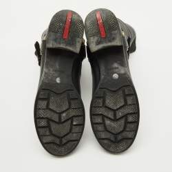 Pre Owned Prada Sport Black Leather Buckle Detail Mid Calf Length Boots Size 39