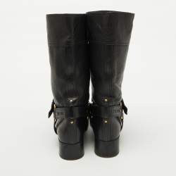 Pre Owned Prada Sport Black Leather Buckle Detail Mid Calf Length Boots Size 39