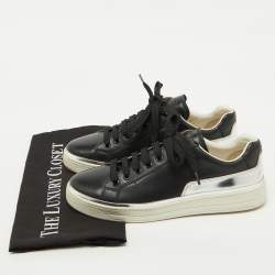 Prada Sport Black/Silver Leather Low Top Sneakers Size 38.5