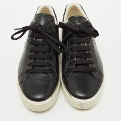 Prada Sport Black/Silver Leather Low Top Sneakers Size 38.5