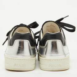 Prada Sport Black/Silver Leather Low Top Sneakers Size 38.5