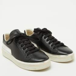 Prada Sport Black/Silver Leather Low Top Sneakers Size 38.5