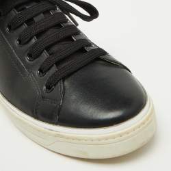 Prada Sport Black/Silver Leather Low Top Sneakers Size 38.5