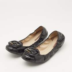 Pre Owned Prada Sport Black Patent Leather Scrunch Ballet Flats Size 38.5