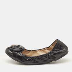 Pre Owned Prada Sport Black Patent Leather Scrunch Ballet Flats Size 38.5