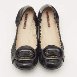 Pre Owned Prada Sport Black Patent Leather Scrunch Ballet Flats Size 38.5