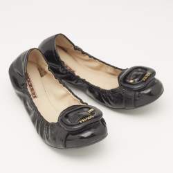 Pre Owned Prada Sport Black Patent Leather Scrunch Ballet Flats Size 38.5