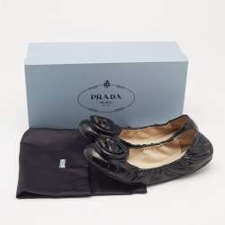 Pre Owned Prada Sport Black Patent Leather Scrunch Ballet Flats Size 38.5