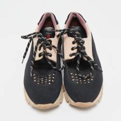 Prada Sport Black/Pink  Neoprene Cut Out Low Top Sneakers Size 39