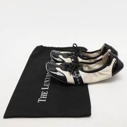 Pre Owned Prada Sport Black/Cream Patent and Leather Lace-up Scrunch Ballet Flats Size 39.5