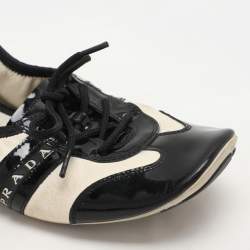 Pre Owned Prada Sport Black/Cream Patent and Leather Lace-up Scrunch Ballet Flats Size 39.5