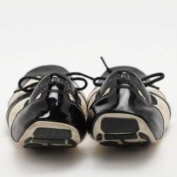 Pre Owned Prada Sport Black/Cream Patent and Leather Lace-up Scrunch Ballet Flats Size 39.5