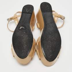 Pre Owned Prada Sport Beige Patent Leather Wedge Sandals Size 41