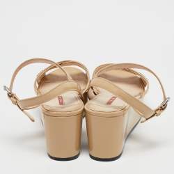 Pre Owned Prada Sport Beige Patent Leather Wedge Sandals Size 41