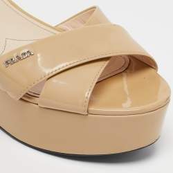 Pre Owned Prada Sport Beige Patent Leather Wedge Sandals Size 41