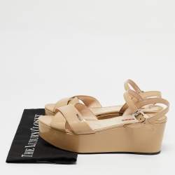 Pre Owned Prada Sport Beige Patent Leather Wedge Sandals Size 41