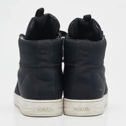 Prada Sport Navy Blue Canvas High Top Sneakers Size 39