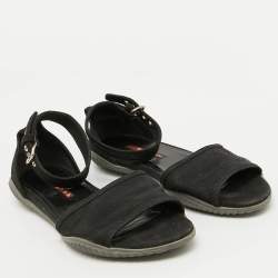 Prada Sport Black Fabric Ankle Strap Flat Sandals Size 38