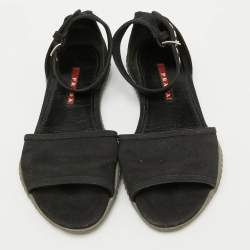 Prada Sport Black Fabric Ankle Strap Flat Sandals Size 38