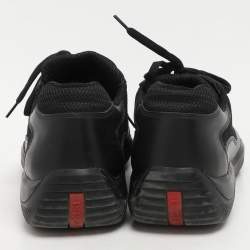 Prada Sport Black Leather and Mesh Low Top Sneakers Size 39
