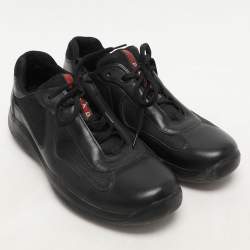 Prada Sport Black Leather and Mesh Low Top Sneakers Size 39