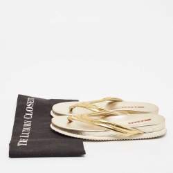Pre Owned Prada Sport Gold Leather Flat Thong Sandals Size 37
