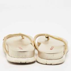 Pre Owned Prada Sport Gold Leather Flat Thong Sandals Size 37