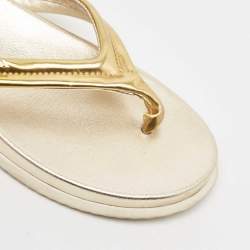 Pre Owned Prada Sport Gold Leather Flat Thong Sandals Size 37