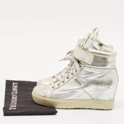 Prada Sport Silver Leather Wedge Sneakers Size 36