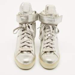 Prada Sport Silver Leather Wedge Sneakers Size 36