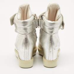 Prada Sport Silver Leather Wedge Sneakers Size 36
