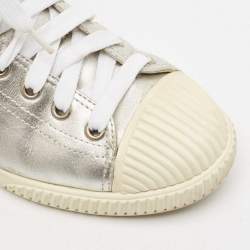 Pre Owned Prada Sport Silver Leather Lace Up High Top Sneakers Size 37