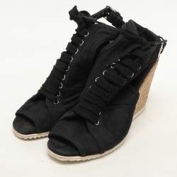 Prada Sport Black Canvas Peep Toe Slingback Sandals Size 37