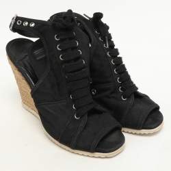 Prada Sport Black Canvas Peep Toe Slingback Sandals Size 37