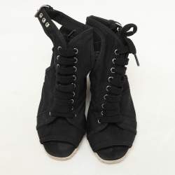 Prada Sport Black Canvas Peep Toe Slingback Sandals Size 37