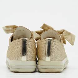 Prada Sport Gold Glitter and Leather Cap Toe Low Top Sneakers Size 37