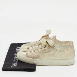 Prada Sport Gold Glitter and Leather Cap Toe Low Top Sneakers Size 37