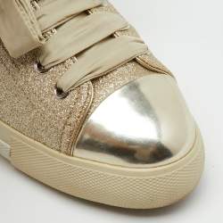 Prada Sport Gold Glitter and Leather Cap Toe Low Top Sneakers Size 37