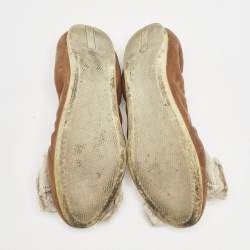 Prada Sport Brown/White Leather And Canvas Scrunch Bow Ballet Flats Size 37.5