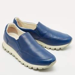 Prada Sport Blue Leather Slip On Sneakers Size 39.5