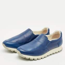 Prada Sport Blue Leather Slip On Sneakers Size 39.5