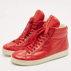 Prada Sport Red Leather High Top Sneakers Size 40