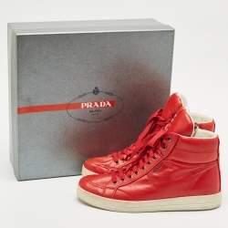Prada Sport Red Leather High Top Sneakers Size 40