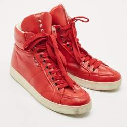 Prada Sport Red Leather High Top Sneakers Size 40