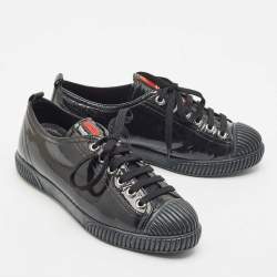 Prada Sport Black Patent Leather Low Top Sneakers Size 36.5