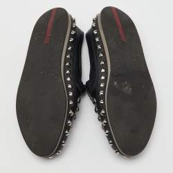 Prada Sport Black Leather Crystal Studded Slip On Loafers Size 37.5