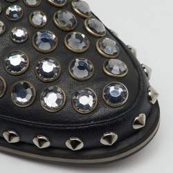 Prada Sport Black Leather Crystal Studded Slip On Loafers Size 37.5