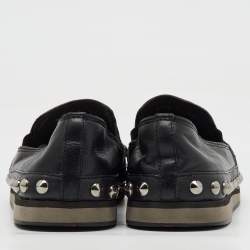 Prada Sport Black Leather Crystal Studded Slip On Loafers Size 37.5